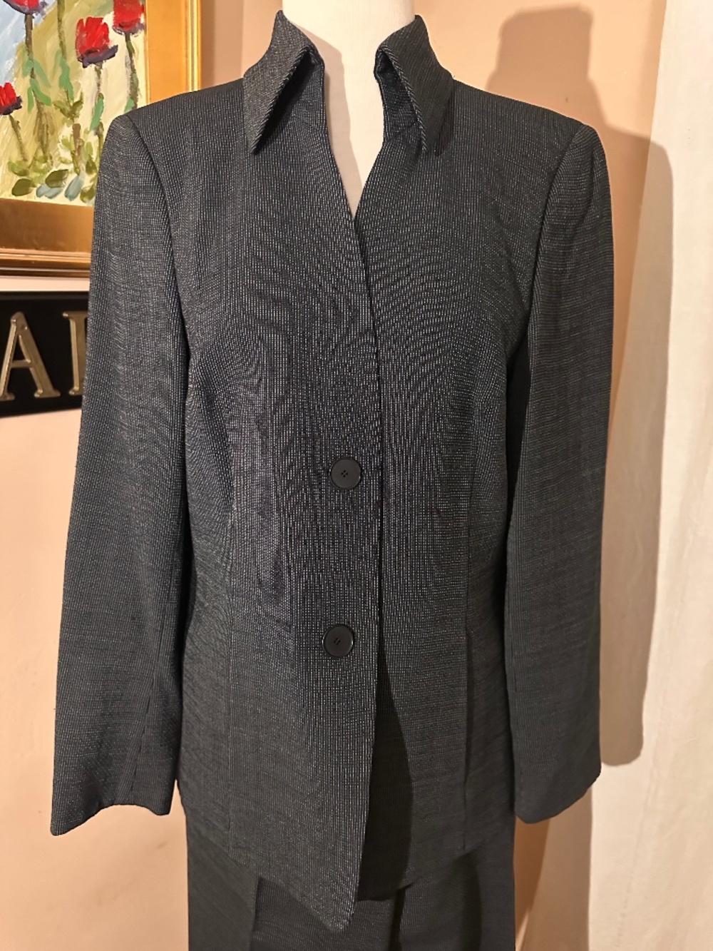 RARE VTG Y2K Women's Akris Black Wool Blend Pinstripe 2 Piece Suit Size 10